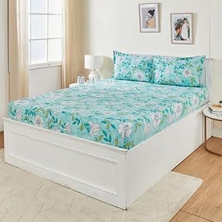Amazon Brand - Solimo Intricate Floral 120 TC Cotton King Size Bedsheet with 2 Pillow Covers | 90x108 Inch| Green
