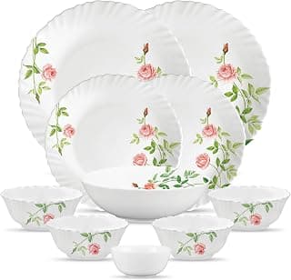 La Opala Novo Opalware Dinner Set, 10 Pcs for Family of 2, Rose Garden | Microwave & Dishwasher Safe, Bone-Ash Free, Plates & Bowls for Dining & Gifting, Break-Resistant, Lightweight, Made in India