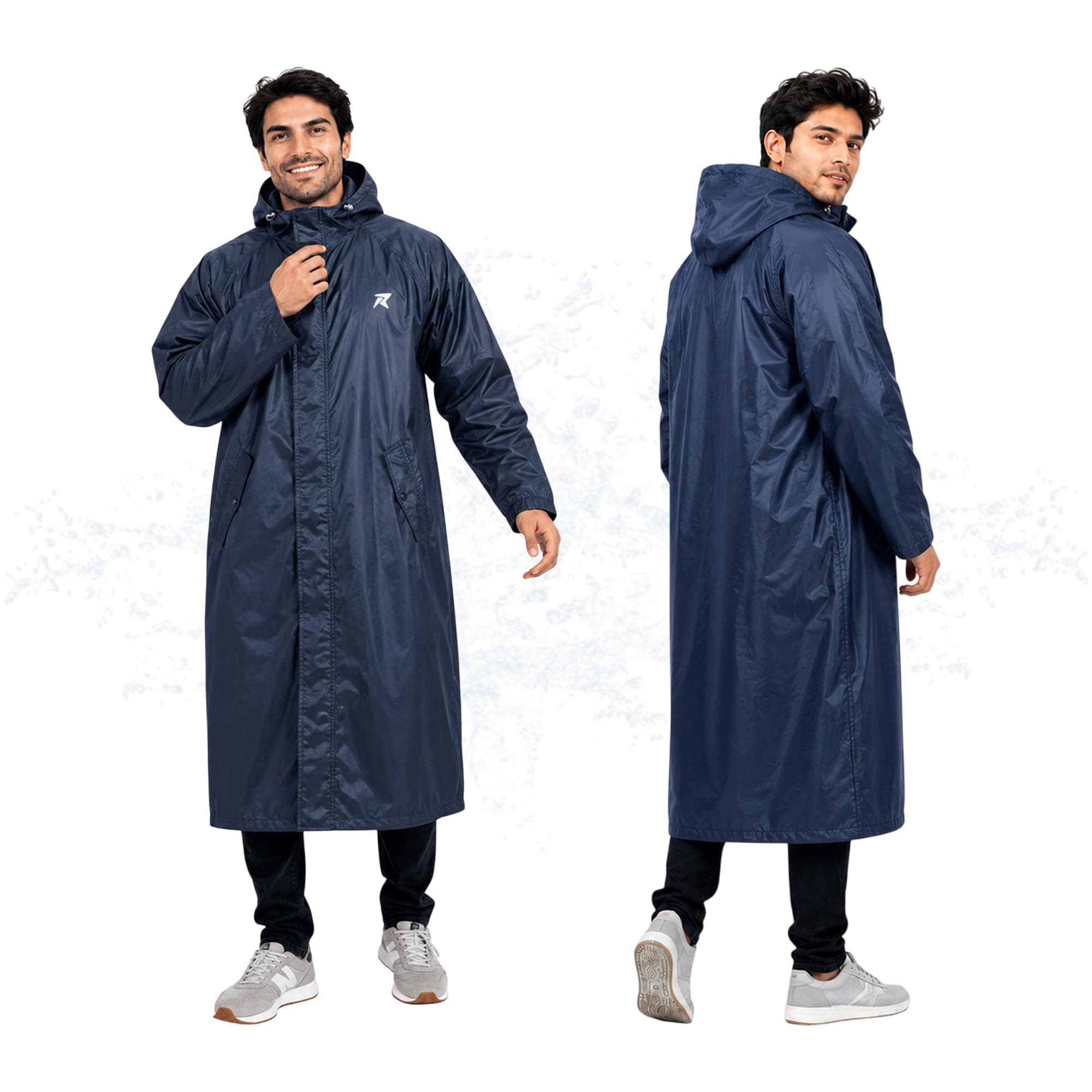 ROCKSPORT Water Proof Long Rain Coat With Adjustable Hood For Mens - Blue