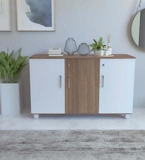 NEUDOT Ronald Dock 3 Door Multipurpose Cabinet | Engineered Wood | Bookshelf | Organiser | Cupboard | Almari | Wardrobe for Home | Kitchen | Office | Living Room | 12 Month Warranty | Leon Teak