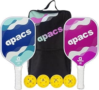 Apacs Pickleball Paddle Set (Set of 2) 13mm Carbon Fiber Paddle with PP Honeycomb | with 4 pickeballs (2X Indoor pickleballs (26 Bigger Holes) 2X Outdoor pickleballs (40 Smaller Holes)