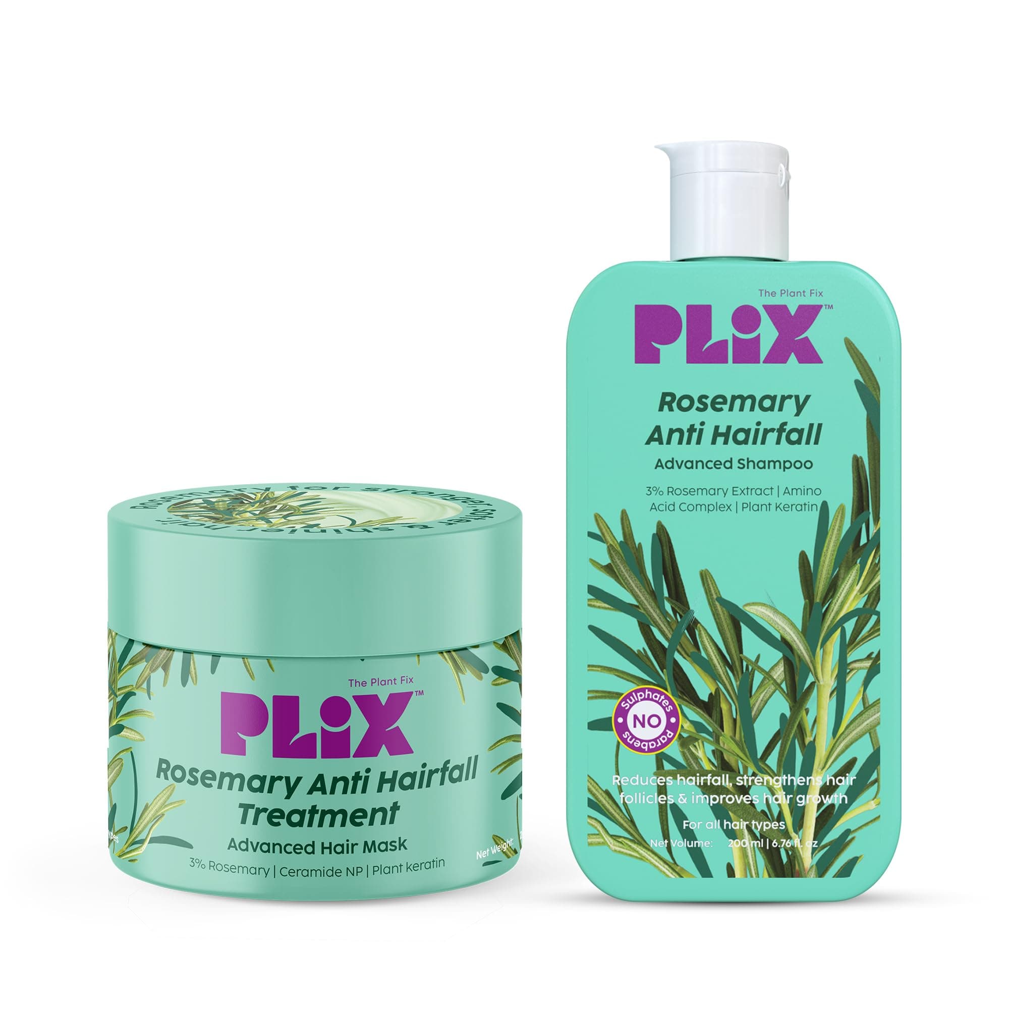 The Plant Fix Plix PLIX L Rosemary Infused Advanced Shampoo & Hair Mask L Repairs Damaged Hair L Reduces Hair Fall & Breakage L Rosemary Extract, Ceramides & PLANT Keratin L For Men & Women,1 Count