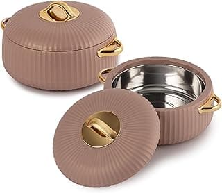 CELLO Aurum Insulated Casserole Hot Pot Box Set of 2 Pcs 1000ml Brown | Easy to Serve Airtight Lid Hot Pot Case Keeps Food Hot & Warm For Long Hours Casserole Set For Roti Chapati Rice Biryani Curries
