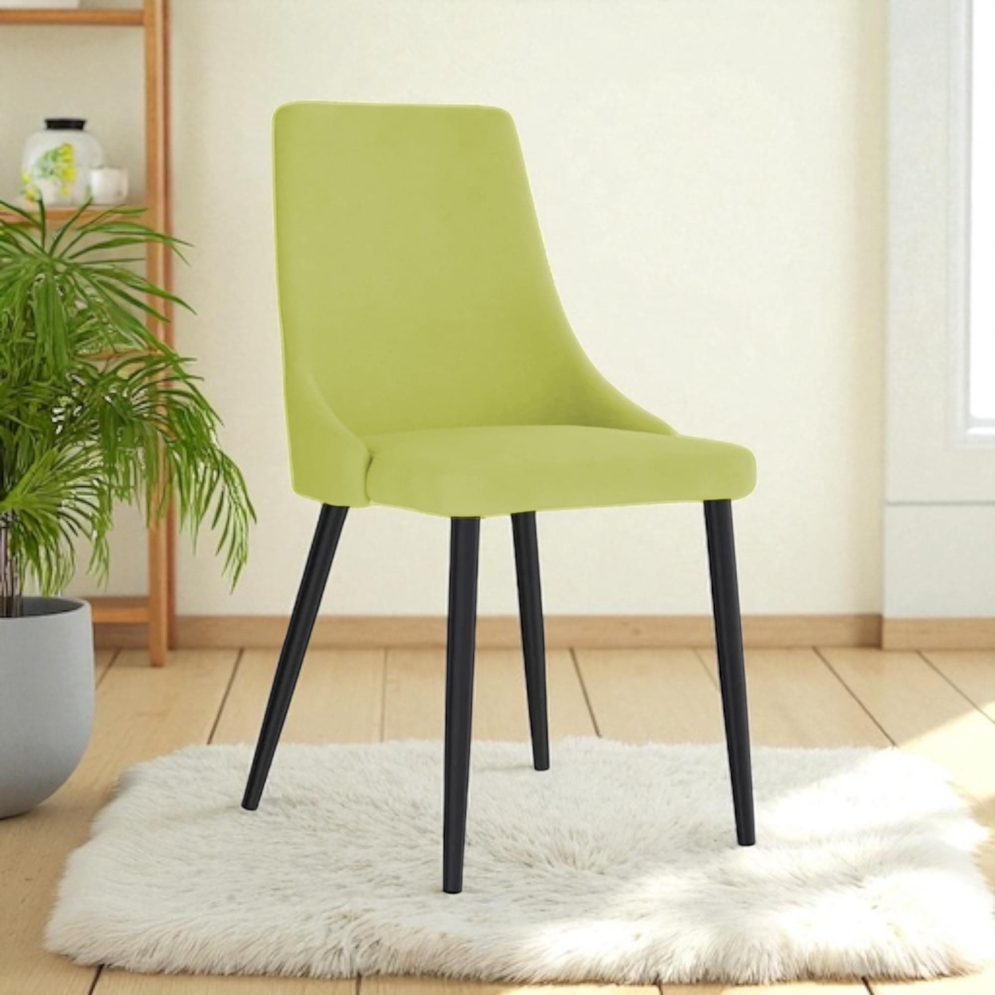 Finch Fox® Taskpro Modern Unique Velvet Upholstered Seating Living Room Dining Chair with Black Metal Legs in Light Green Color