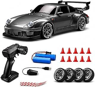 Royal Cellar RC Drift Car 1:24 Scale 4WD | 20KM/H High-Speed Remote Control Car with LED Lights | 2.4GHz Rechargeable Drift Racing Car with Extra Tires & Cones | Gift Boys & Girls