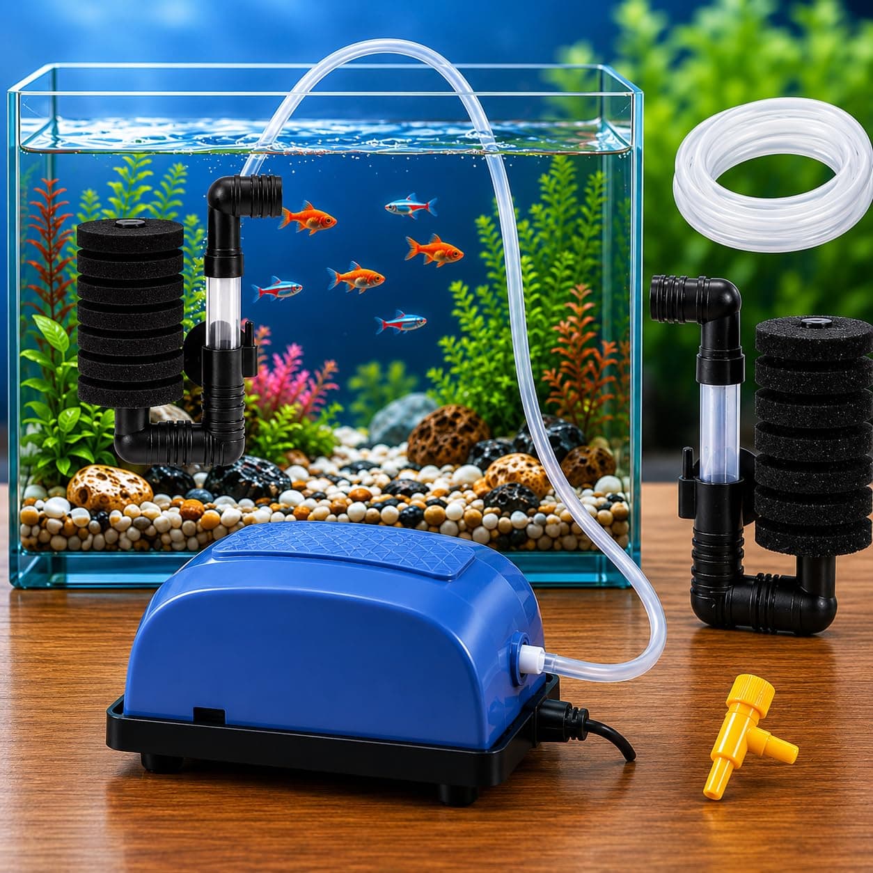 COLOURFUL AQUARIUM 1way Air Pump/Motor + 2mtr Tube + 1controller + #2830 Bio Sponge Filter (1 Way - Combo 3)