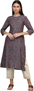 W for Woman Pink Bold Geometric Printed Pure Cotton Straight Kurta