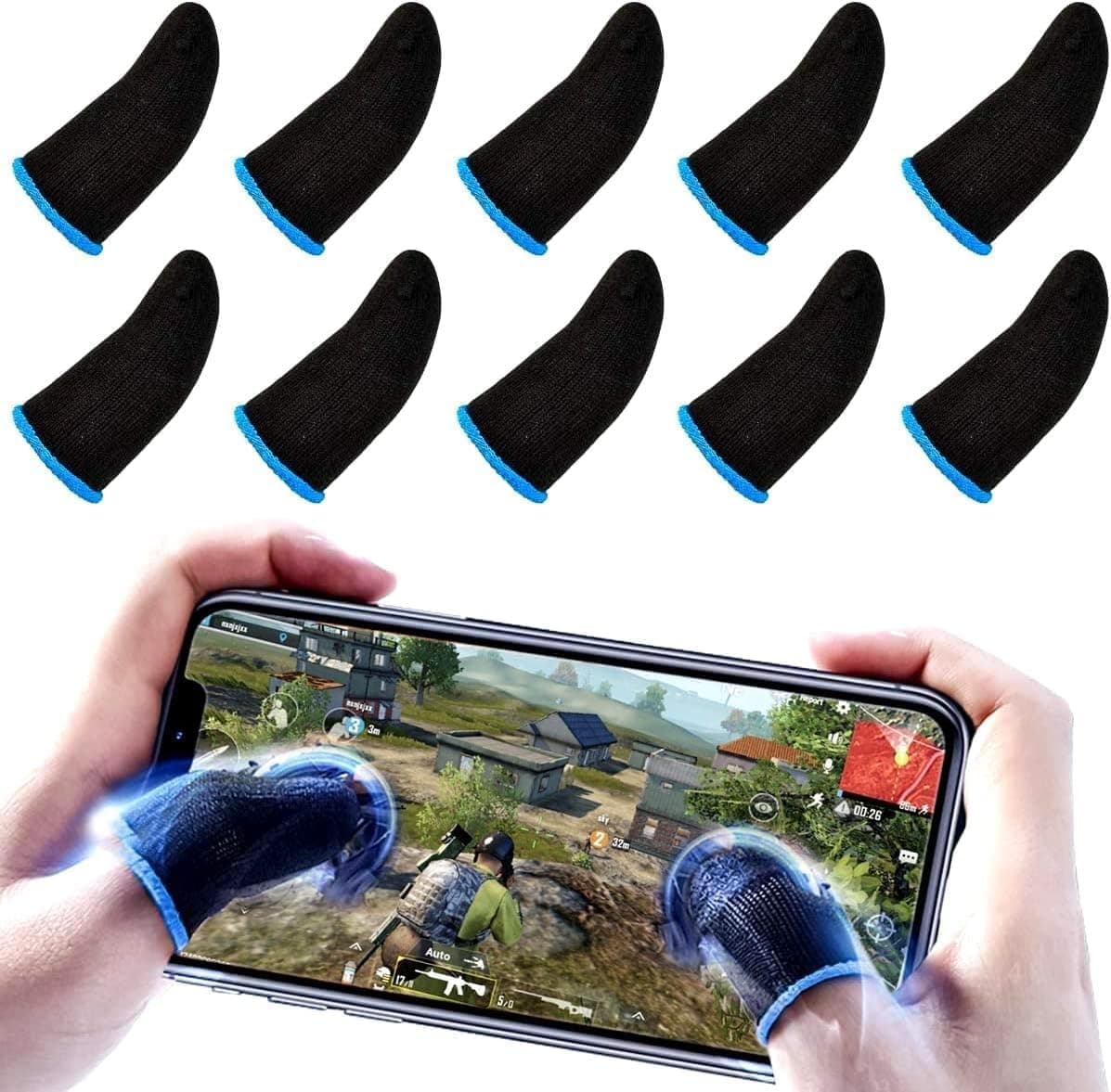Cerlink Mobile Gaming Finger Sleeves Pubg Thumb Gloves Anti-Slip Sweat-Proof Professional Touch Screen Thumbs Finger Sleeve for Pubg Mobile Phone Game (Pack of-10Pcs)