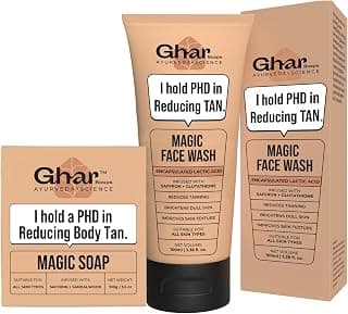 Ghar Soaps Magic De-Tan Face Wash & Sandalwood Saffron Bath Soap | With Sandalwood, Saffron & Glutathione | Reduce Tan, Brightening & Glowing Skin | Handmade & Paraben-Free | For Men & Women