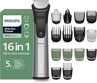 Philips India's No.1 Men's Trimmer | BeardSense Technology | 16-in-1 Stainless Steel Trimmer Men- Beard, Hair, Body, Nose, Intimate | Self-sharpening blades | 100% Showerproof | 5yr*warranty | MG9532