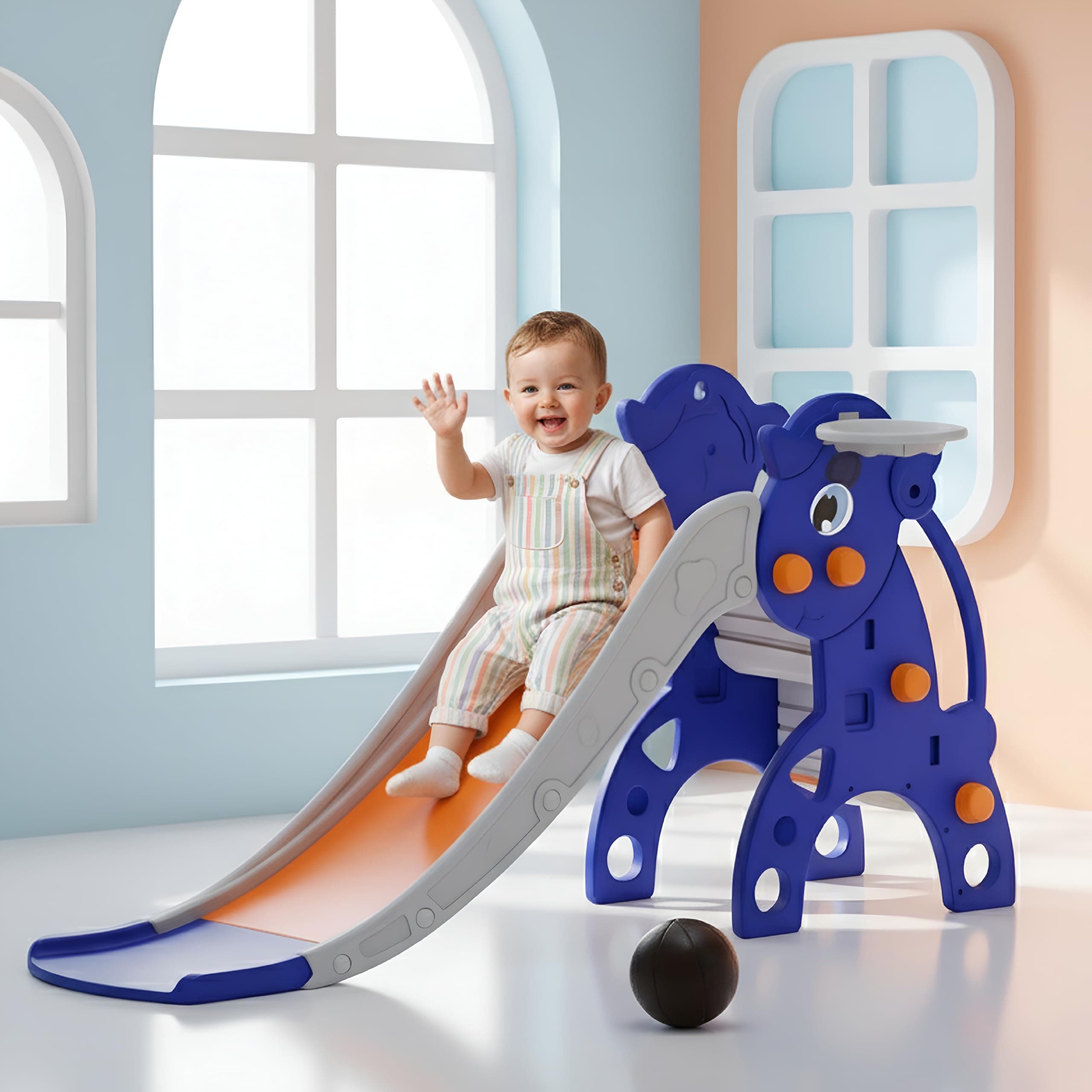 Kidsmate Unicorn Slide for Kids with Basketball Hoop | Baby Slides Indoor Outdoor Playset for Kids 2 Years+ | Safe & Sturdy Slider Toy | Fun Activity Children Sliding for Boys & Girls – Orange