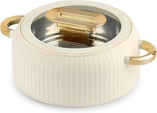 CELLO Castella Deluxe 1000 Insulated Steel Casserole Hot Box for Kitchen 1000 ml, Ivory | Double Wall Airtight Hot Pot Case Keeps Food Hot & Warm for Long Hours, Casserole Set for Roti Rice Biryani