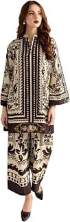 Modestouze Attires Cord Set for Women Stylish - Poly Rayon Long Sleeves Turkish Co Ord Set Mandarin Neck Floral Print Western Co Order Sets for Womens Wear as Office Coat, Travel Coord