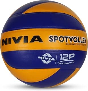 Nivia Spotvolley Volleyball, Match Ball, 12 Panels, Genuine Leather Pasted, Butyl Threadwounded Bladder, As Per VFI Standard, to Play on All Indoor & Outdoor Surfaces (Size - 4, Yellow/Blue)