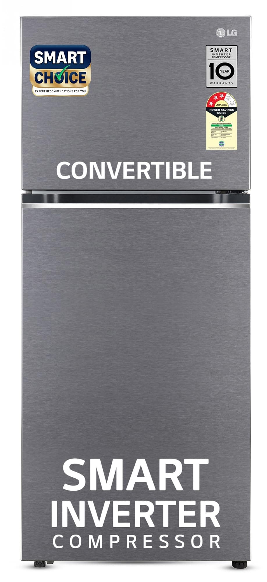 LG Smart Choice, 343 L, 3 Star, Frost-Free Smart Inverter Double Door Refrigerator (GL-S382SDSX, Dazzle Steel, Convertible with Express Freeze)