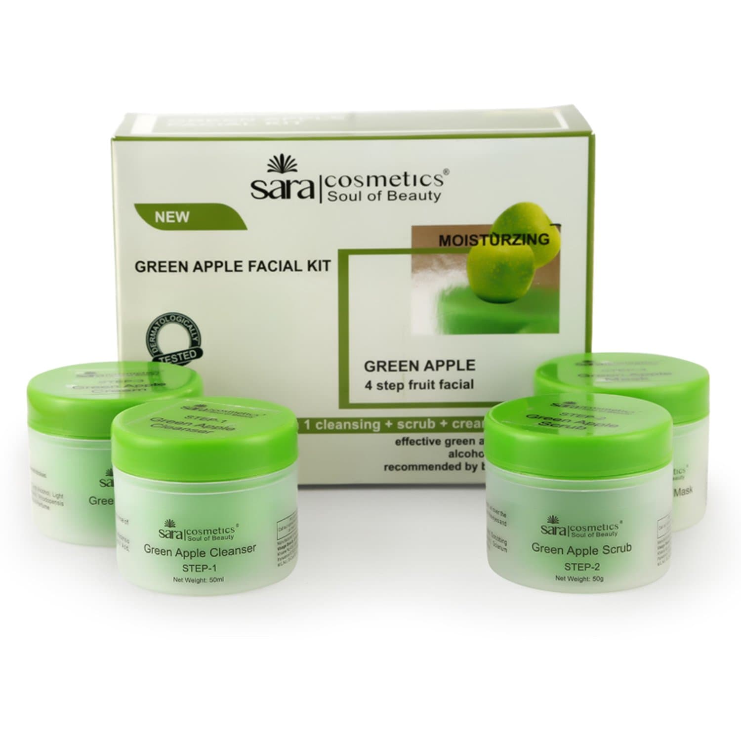 Sara Green Apple 4-Step Fruit Facial Kit For Brightening And Nourishing Skin | All in 1 ( Cleansing + Scrub + Cream + Mask ) | Suitable For All Skin Type ,(4 x 50 ) gm