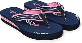 Doctor Walk Soft Comfort Flip Flops, Black and Red, Cushioned Thong Sandals Slipper for Women's