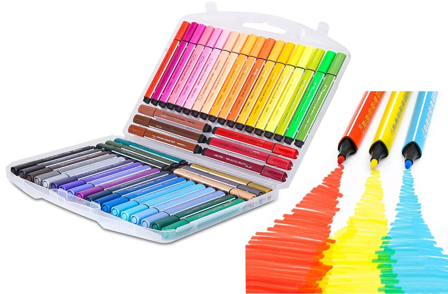 Magicwand【Pack of 48 Washable Water Color Pen Set for Coloring,Painting,Decorating,Sketching with Plastic Storage Box