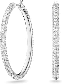 Swarovski Dextera hoop earrings, Pavé, Large, White, Rhodium plated