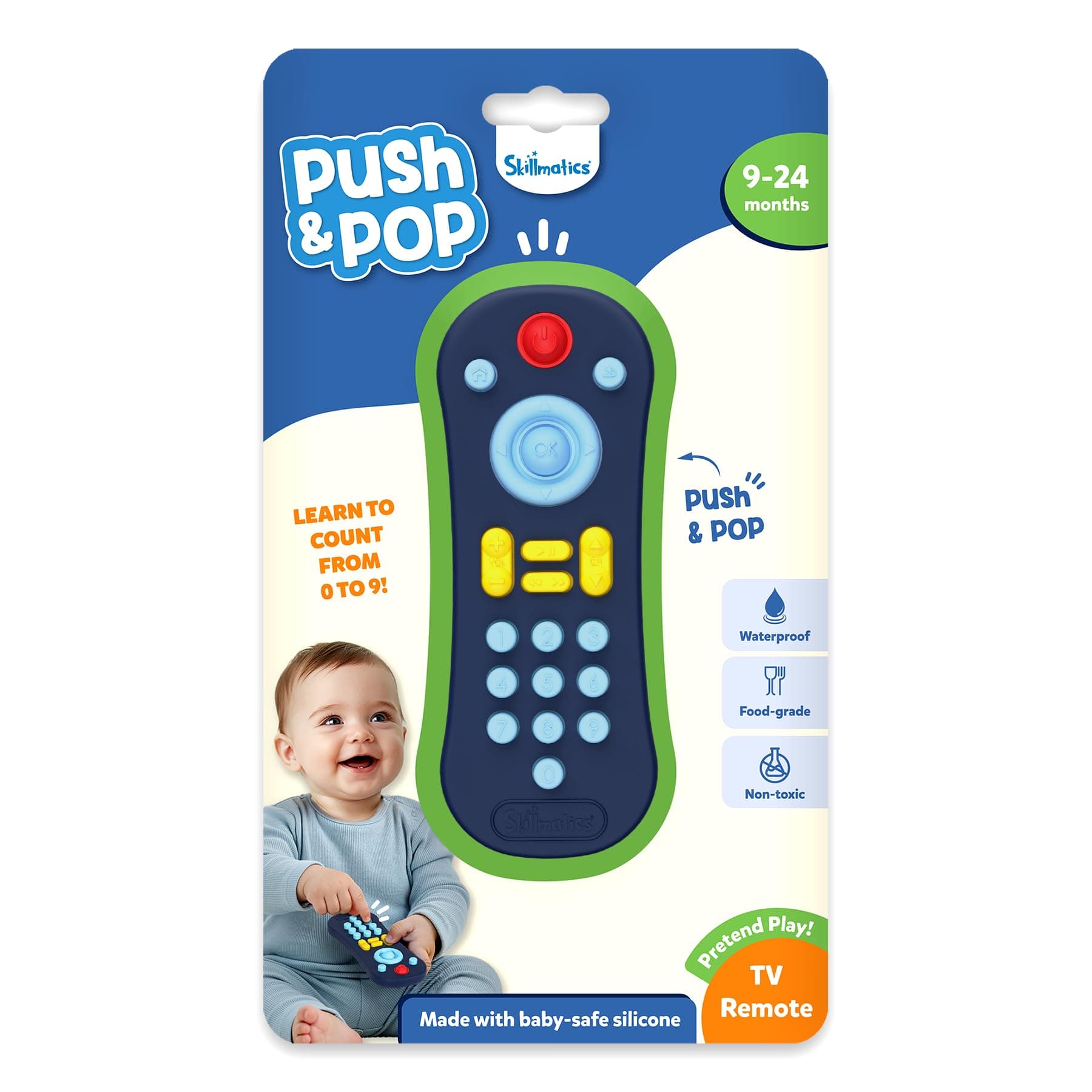 Skillmatics Push & Pop for Kids - Sensory & Fidget Toy, Pretend Play, Food-Grade Silicone, Waterproof, Travel Toy, Child-Safe, Fine Motor Skills, Gifts for Infants 9-24 Months