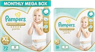 Pampers Premium Care Pants Diapers Monthly Box Pack, X-Large, 72 Count & Pampers Premium Care Pants Diapers, X-Large, 36 Count