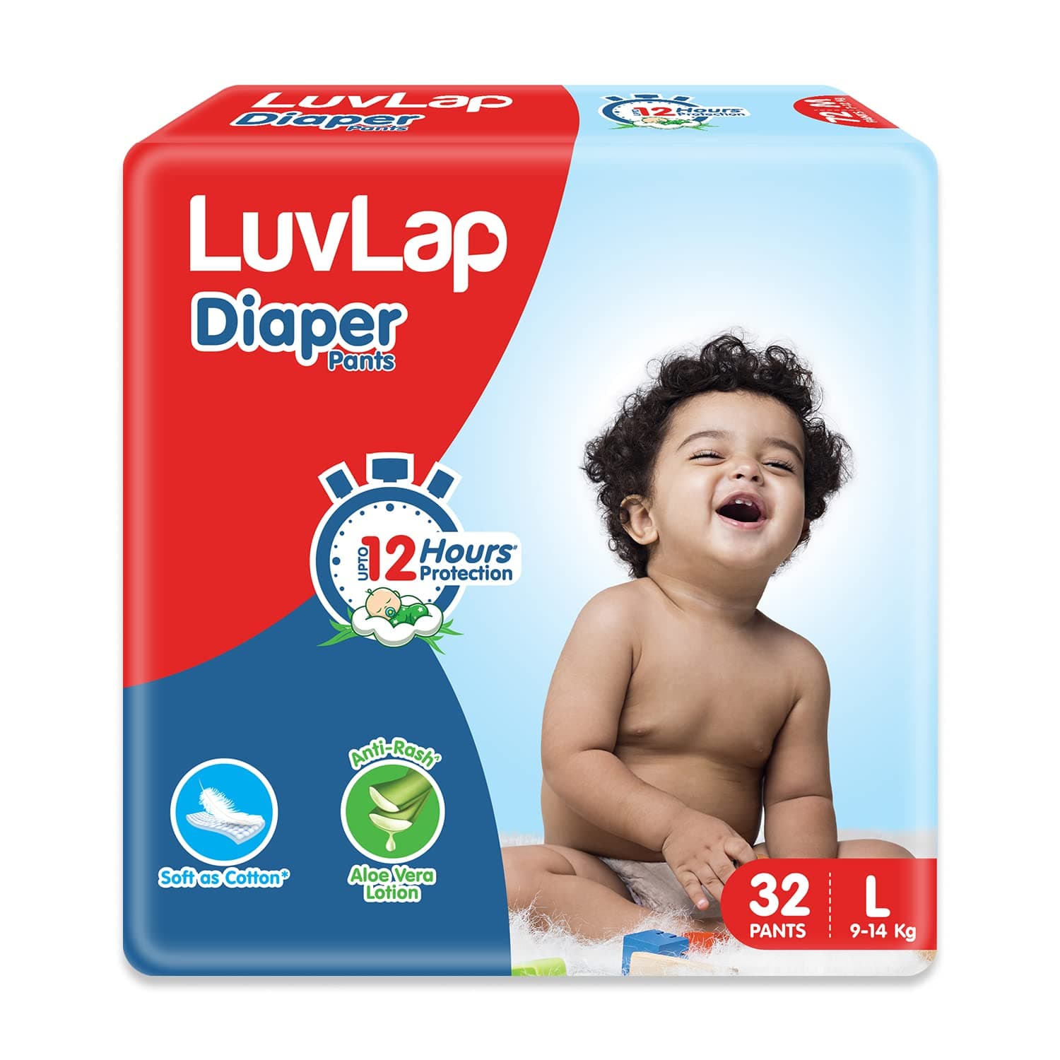 LuvLap Diaper Pants Large (LG) 9 to 14Kg, 32 Count, Baby Diaper Pants, with Aloe Vera Lotionfor rash protection, with upto 12 Hour protection