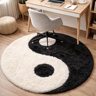 Ultra Soft Plush Shaggy Polyester Round Area Rug for Kids Playroom Nursery Bedroom and Safe Indoor Play Spaces – (Yin Yang, Round, 4x4 feet)