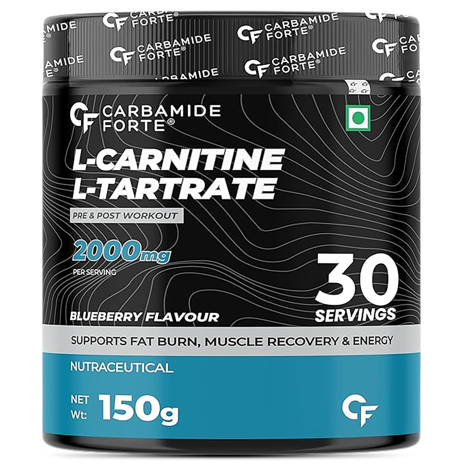 Carbamide Forte L Carnitine Powder For Men & Women | L Carnitine Tartrate Fat Burn & Muscle Recovery | L-Carnitine Powder Pre & Post Workout Supplement | Blueberry Flavour - 150g
