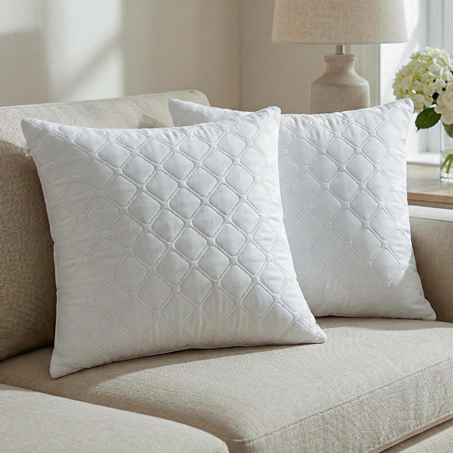 AYKA Microfiber Cushion Filler Set of 2 (16 x 16 Inch) | Soft & Fluffy Sofa Cushions Inserts | Premium Polyester Fiber Throw Pillows for Sofa, Couch, Bed & Living Room Decor | White