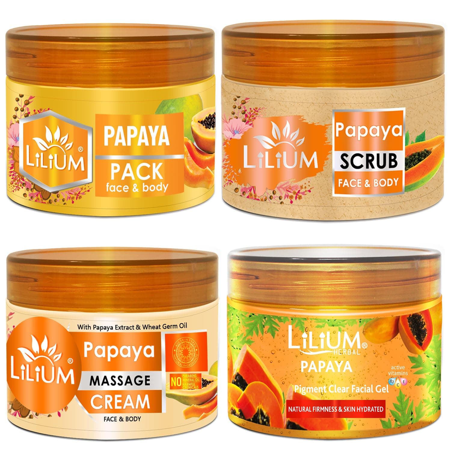 Lilium Papaya Facial Kit With Scrub, Cream, Gel and Pack, 1000g (1Kg)