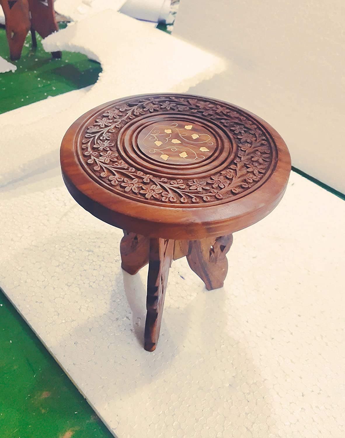 DecoreSany Handcrafted Solid Sheesham Wood Sturdy 3 Legged Round Table for Adults | Wooden Table for Home | Office Work from Home | Workstation/Reading Writing Table for Students | Natural Wood