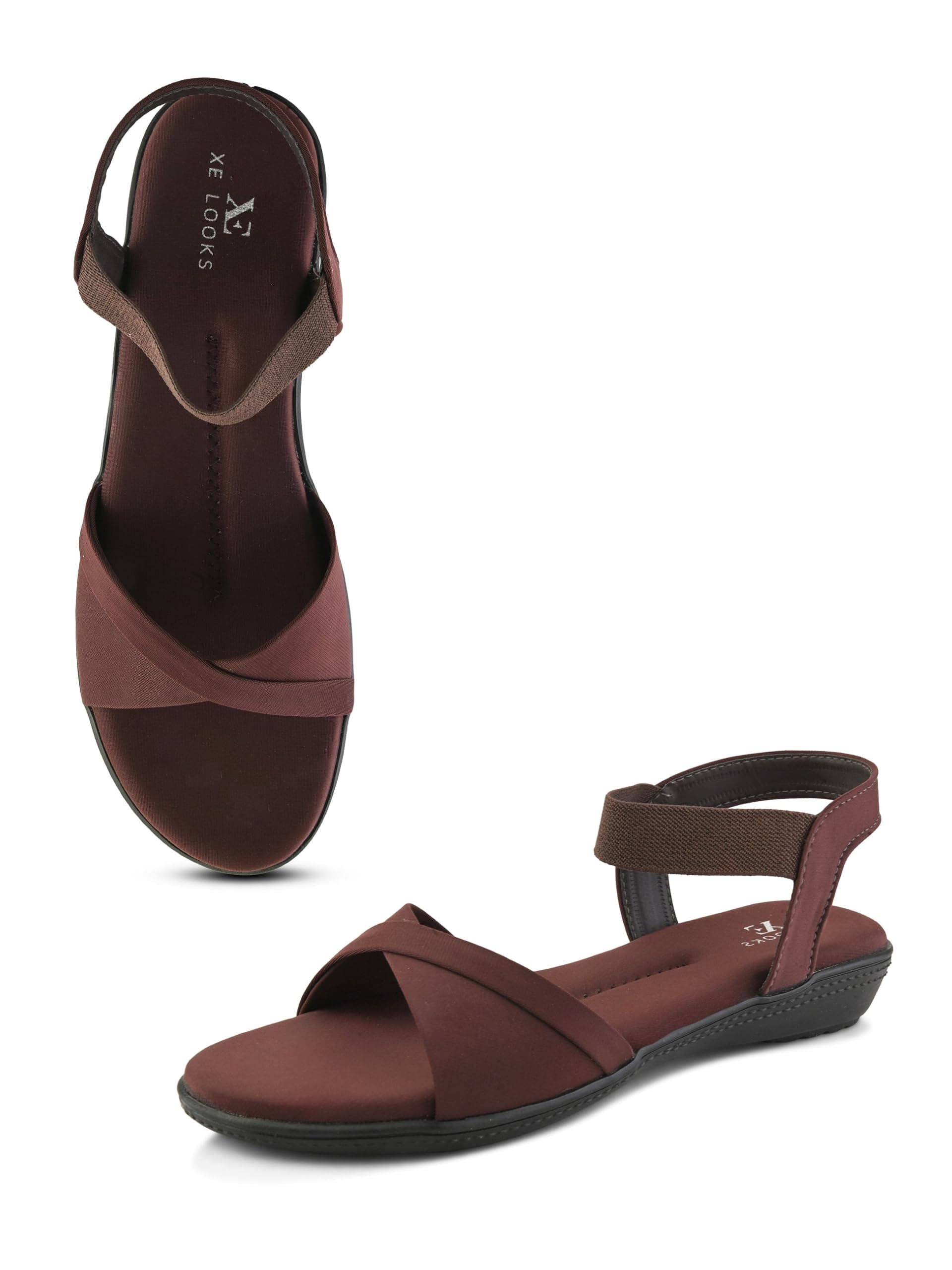 XE Looks Black Criss-Cross Flat Sandals for Women | Secure Ankle Strap | Cushioned Footbed | Lightweight Casual Footwear For Girls