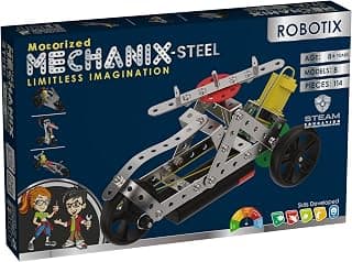 Mechanix Steel - Robotix Engineering System for Creative Kids STEAM Educational Set, Building and Construction Toy for Boys and Girls Age 8+ Years - Can Make 8 Models with 114 Steel Pieces.