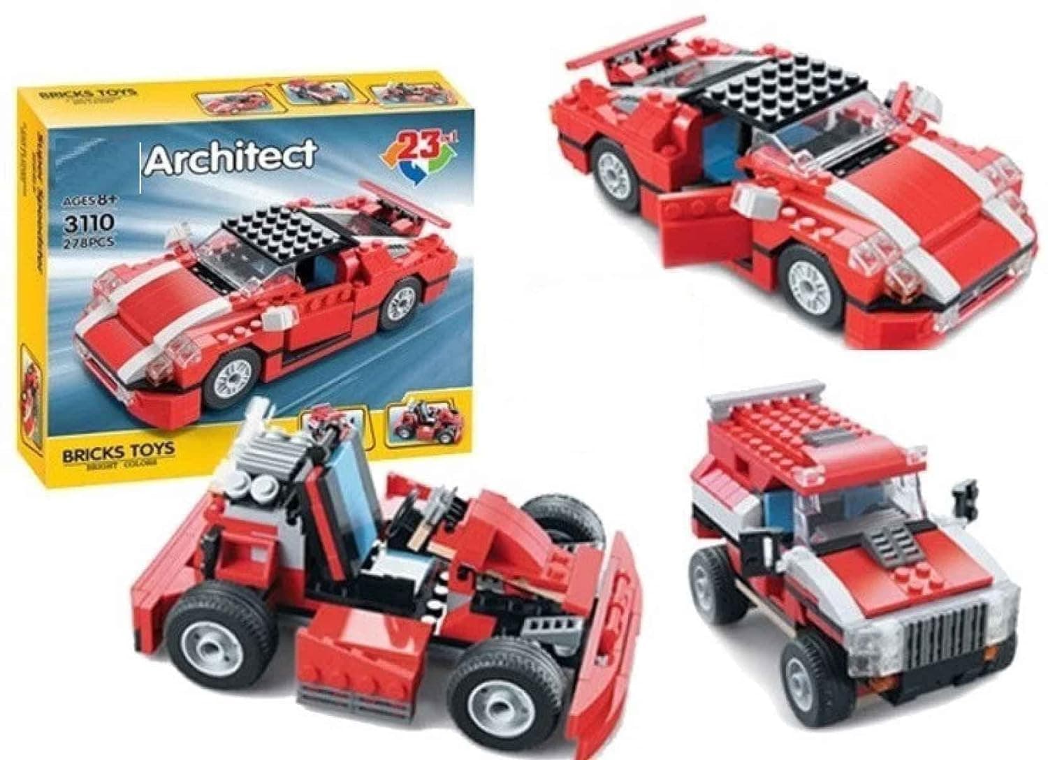 Bestie toys Building Blocks Toys,Construction Kit, STEM Learning Building Bricks Set, Birthday Gifts for Kids Children Girls Boys (23 in 1 Vehicles), Pack of 1