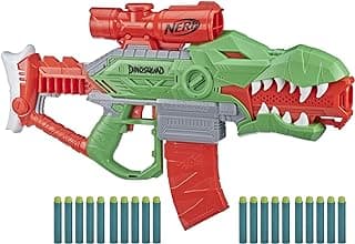 Nerf DinoSquad Rex-Rampage Motorized Dart Blaster, 10-Dart Clip, 20 Official Darts, 10-Dart Storage- T-Rex Dinosaur Design - Multicolor