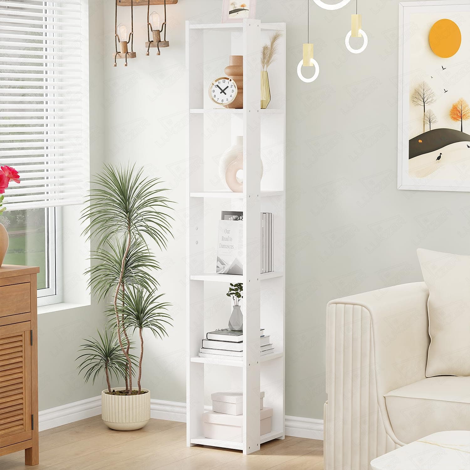 Lukzer Multipurpose Bookshelf | MR-019/White | Multipurpose Rack for Storage | Engineered Wood | for Living Room,Bedroom,Office,Retail Shop | Stylish Rack | Rustproof | 160x31x26 cm | Made in India