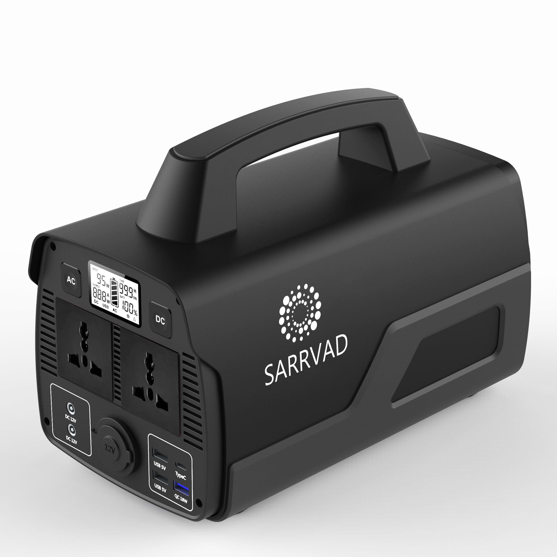 Sarrvad T500 Portable Power Station, 518Wh Li-Ion Battery 140000 mAh, 500W Output (1000W Peak), Fast Charging Solar Generator, 2 AC Outlets, Light weight, Portable Solar Generator, Camping, Emergency