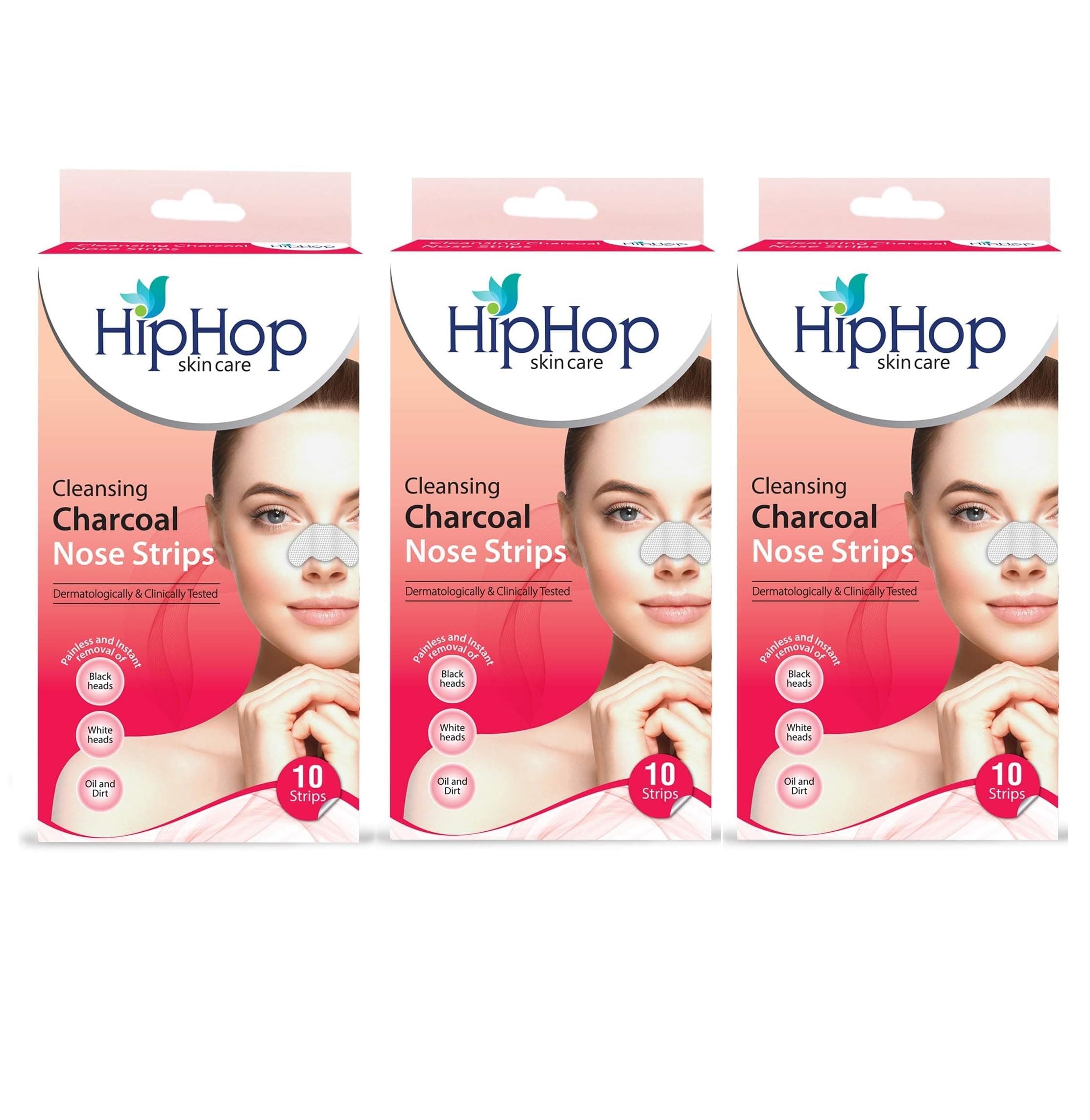 HipHop SkinCare Cleansing Charcoal Nose Strips (30 Strips), Blackheads, Whiteheads Remover, Pore Cleanser, with Natural Extracts, for Women, All Skin Types