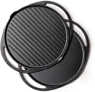 Meyer Pre-Seasoned Cast Iron 2 in 1 Grill and Griddle Pan | Tawa for Dosa | Roti Tawa Iron | Cast-Iron Grill Pan | Iron Tava Big Size, 30cm, Black