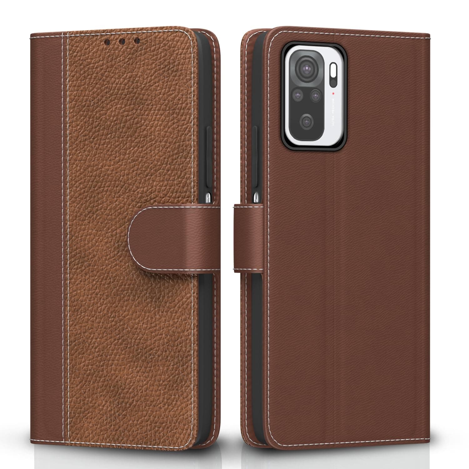 Amazon Basics Flip Cover for Redmi Note 10 / 10s / 11 SE | Leather Finish | Wallet Stand and Shock Proof | Complete Protection Flip Case (Tan)