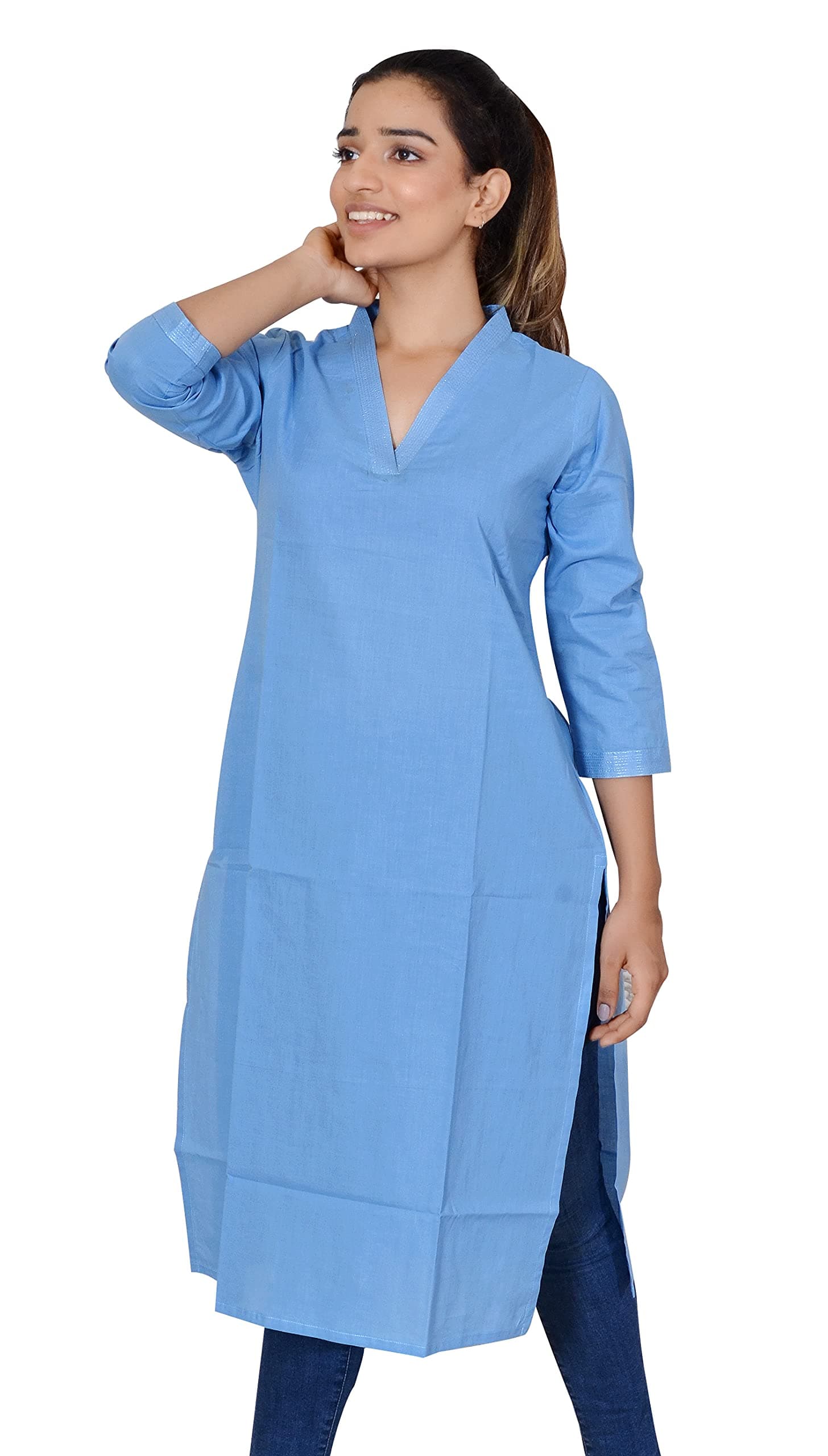 JAIPUR HAND BLOCK Women' Cotton Long Kurta V Neck (CKUP000V-1)