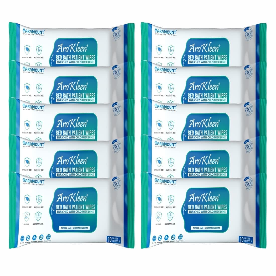 Aro Kleen 100 Count Large Size Bed Bath Wipes With Aloe Vera & Vitamin E, Adult Wet Wipes, Adult Bath Wipes, Anti Bacterial, Cleansing Towels, Refreshing Sponge Bath Towel, For Men & Women-Pack Of 10