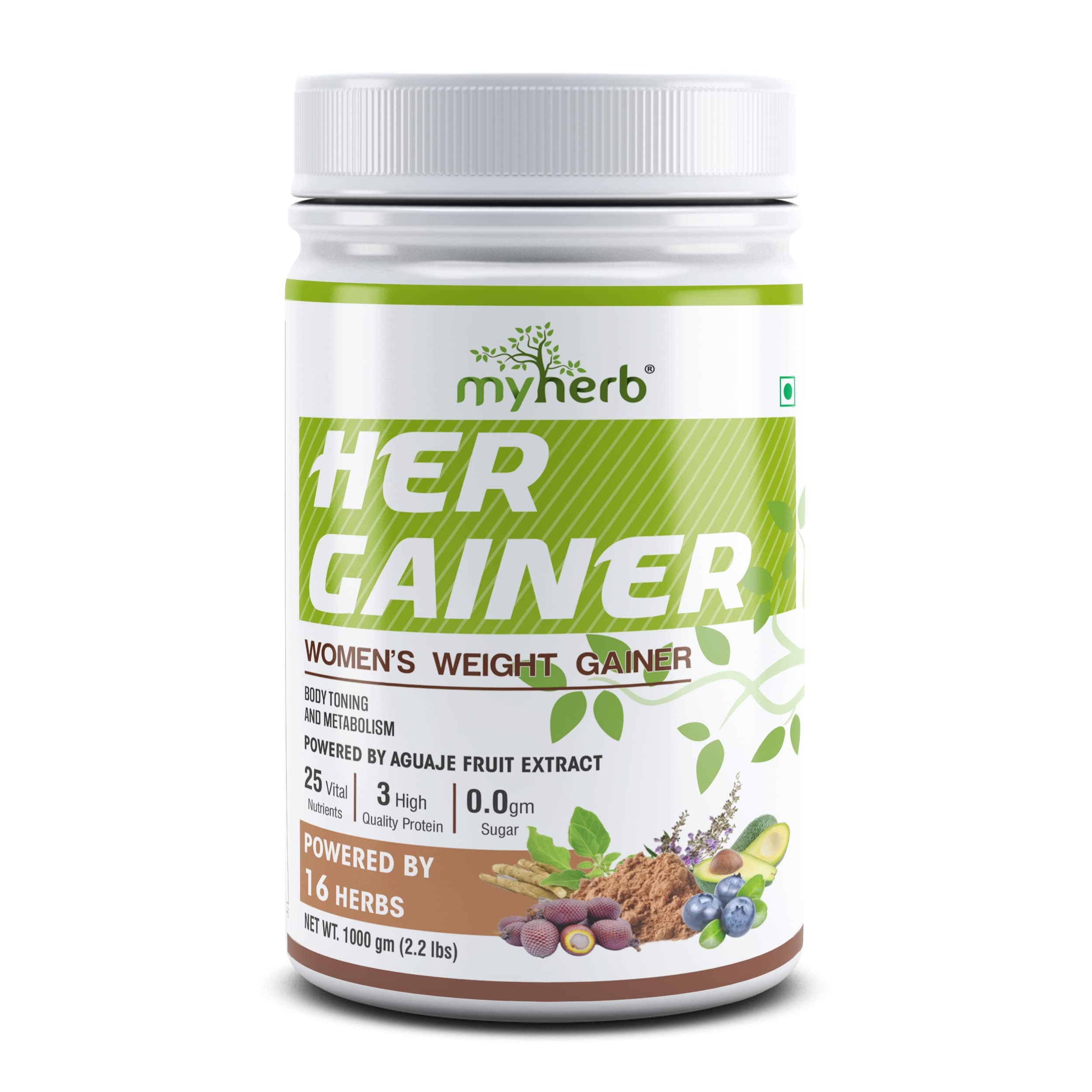 MYHERB Women’s Weight Gainer,Her Gainer With 16 Herbs & Aguaje Fruit,3 High Qaulity Protien,For Weight & Mass Gainer And Muscle Growth For Women (1 kg (Pack of 1), Chocolate)