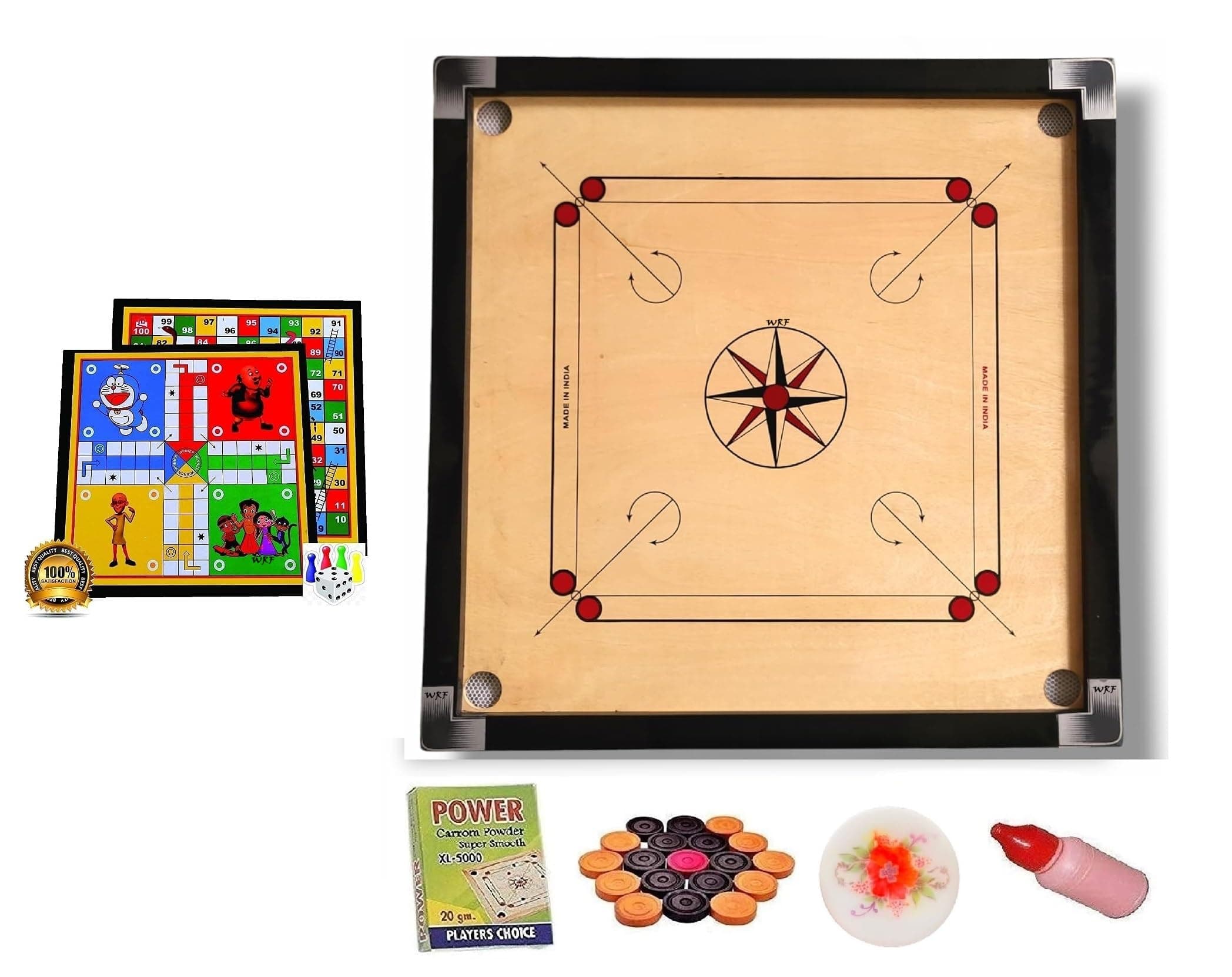 Volatility Volatility Carrom Board with Coin Powder Striker (Carrom with Ludo Gold A_01)