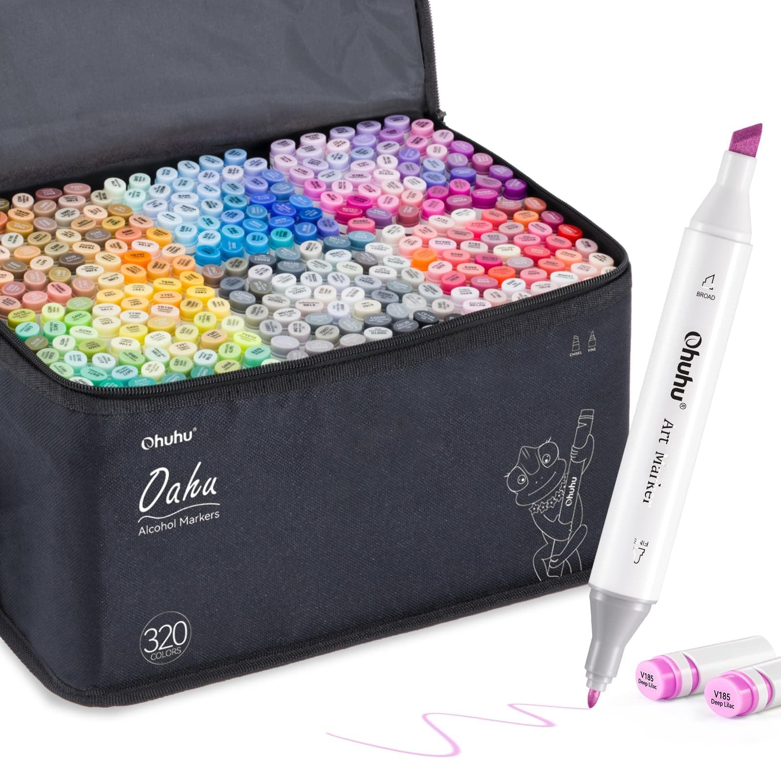 Ohuhu Alcohol Markers 320 Colors - Chisel & Fine Double Tipped Art Markers for Artists Adults Coloring Drawing Sketching Illustration - Alcohol-based Refillable Ink, Multicolor