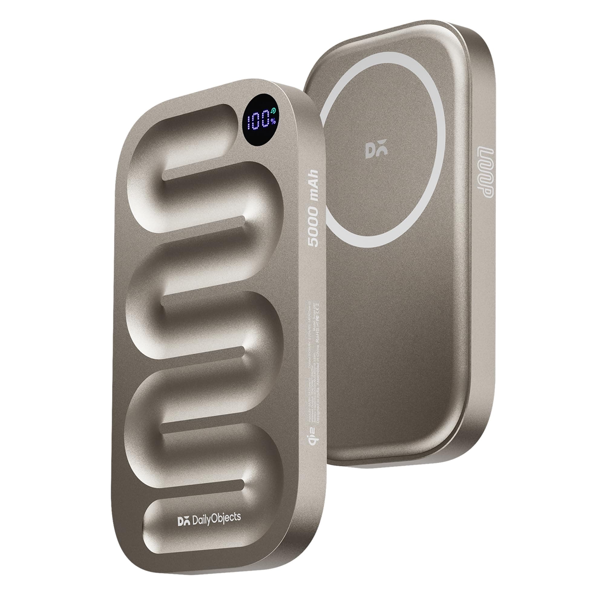 DailyObjects Loop Qi2 Certified Mag-Safe Compatible Aluminium Wireless Power Bank|5000 Mah|Fast Charging 20W|Compatible with Samsung/OnePlus/iPhone 12/13/14/15/16/17/Pro Max|Sleek & Light- Titanium
