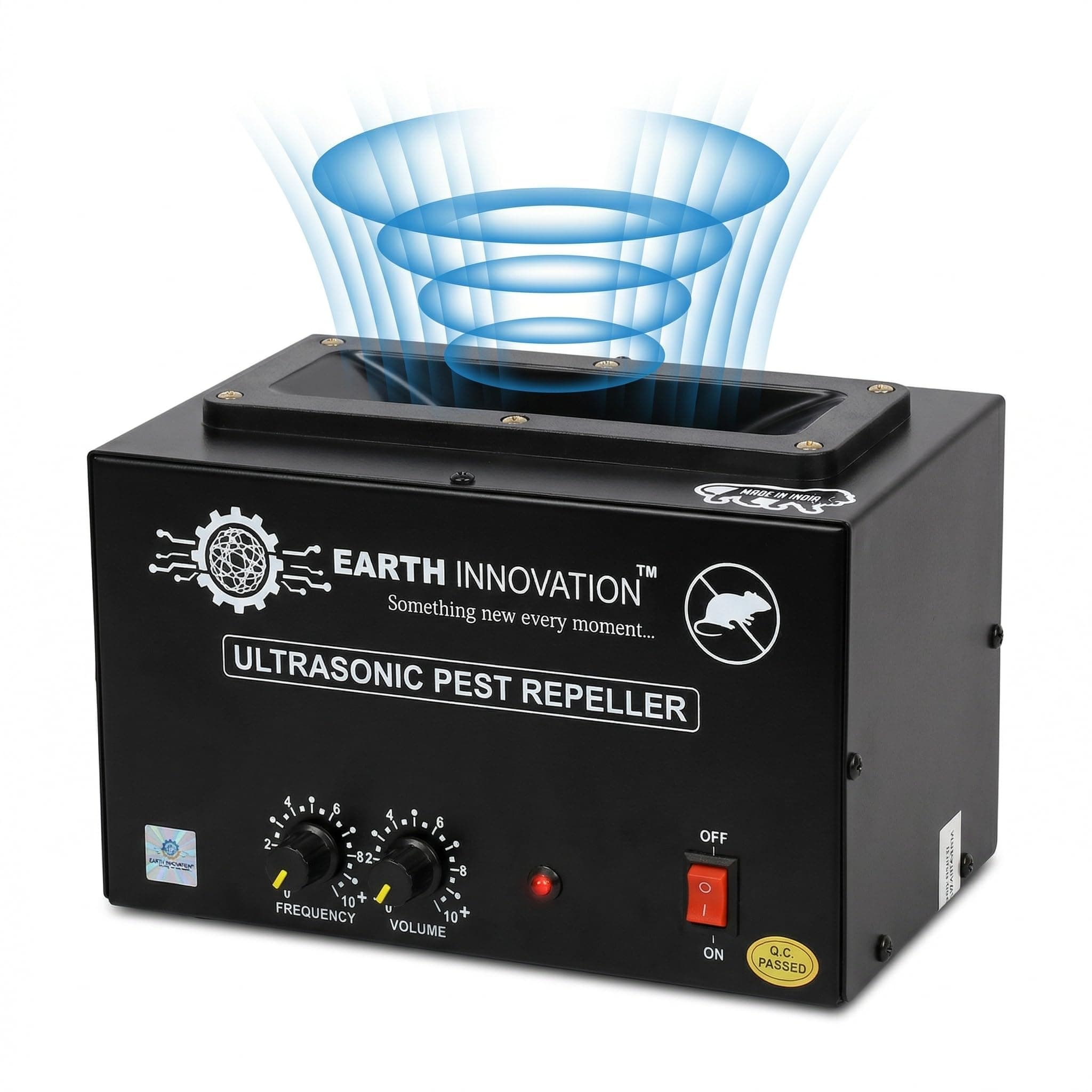 EARTH INNOVATION Ultrasonic Rat and Rodent Wide Range Pest Repeller for Supermarket & Stores/Hospitals/Cold Storage/Server Rooms & Electric Control Panels/Industries/Etc. (Black Matt) (2500 SQ Feet)