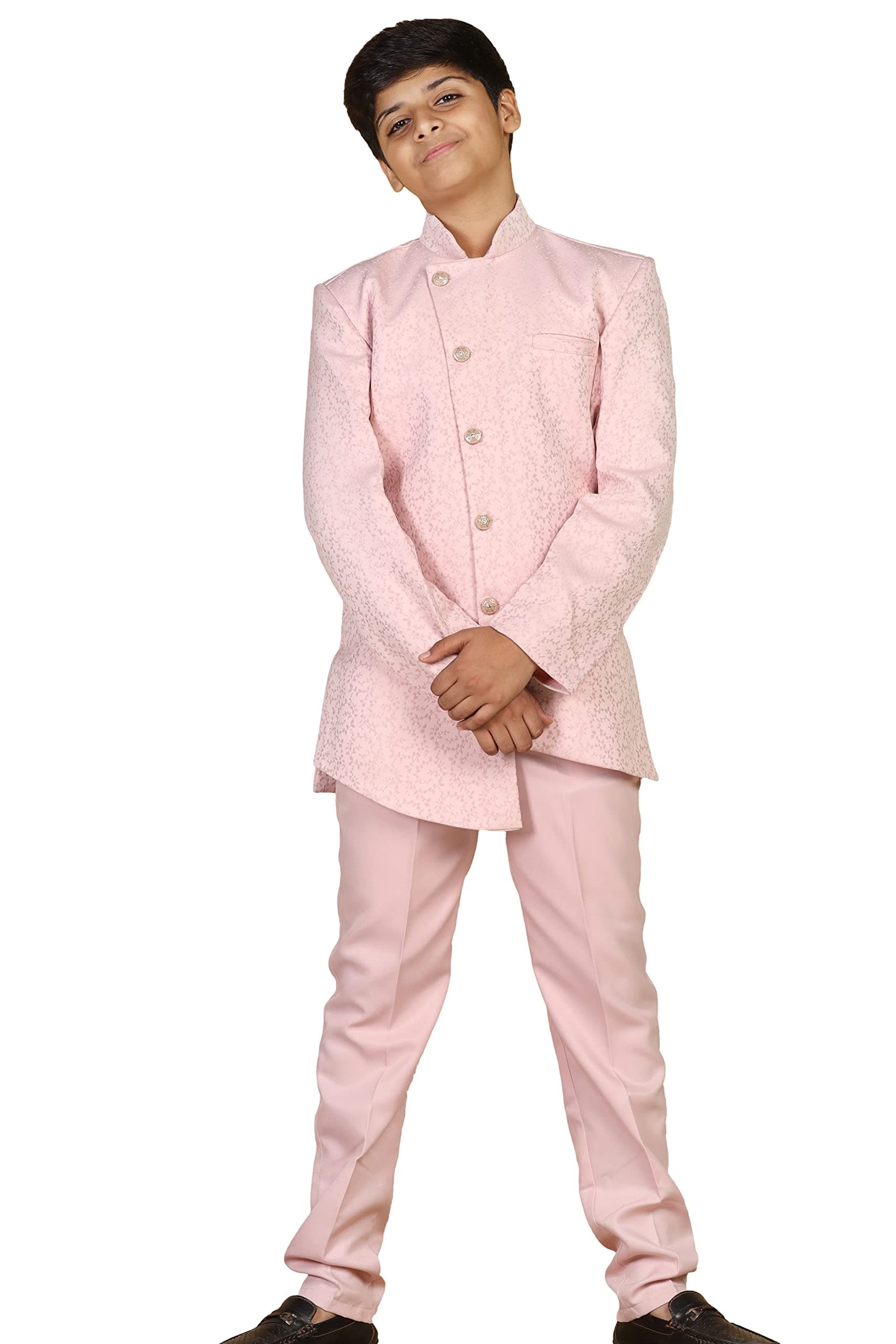 AJ DEZINES Boys Jacquard Floral Jaal Sherwani Set