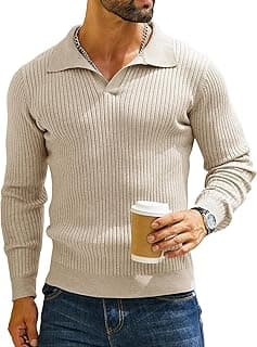 DENIMHOLIC Men's Cotton Full Sleeve Collar Polo Sweater for Men, Rib Knitted Sweaters for Men Winter Sweater for Man
