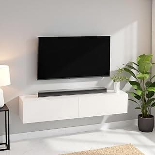 FURNEASER Jiva Engineered Wood JivaTv Unit, Wall Mounted & Hanging TV Cabinet with Door, Set Top Box Stand Rack Shelf, Modern Tv Console, LED Showcase Panel for 55 Inch Tv (White)